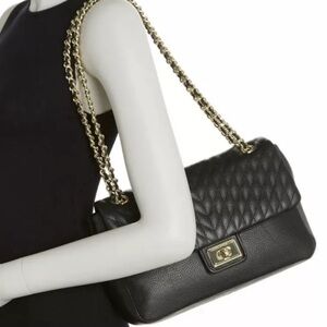 Karl Lagerfeld Quilted Black Leather Agyness  Shoulder Bag